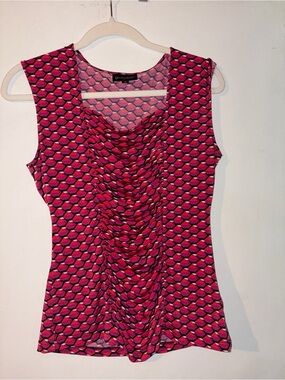 Geometric Ruched Sleeveless Tank Top - Pink and Orange